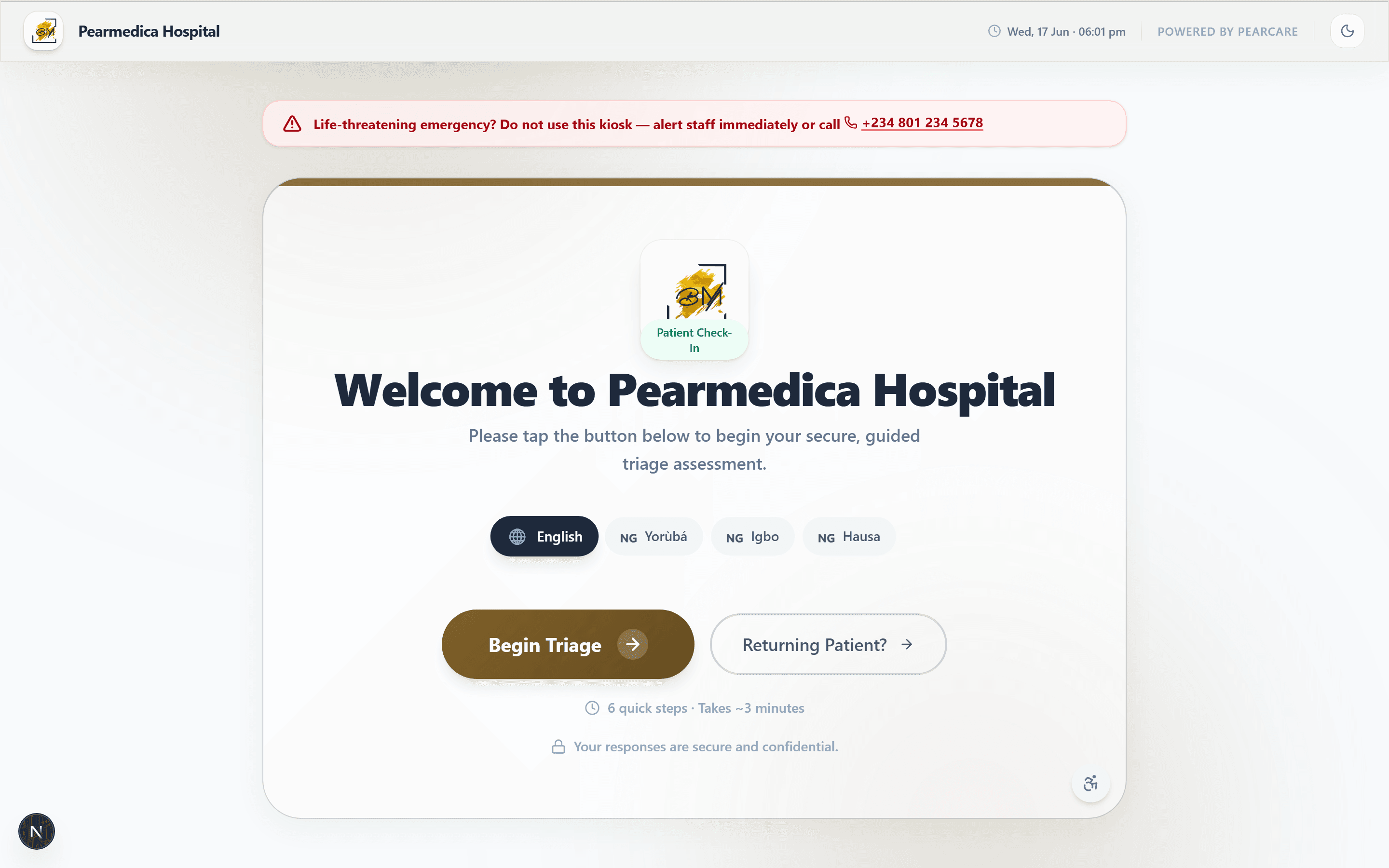 PearCare patient check-in kiosk